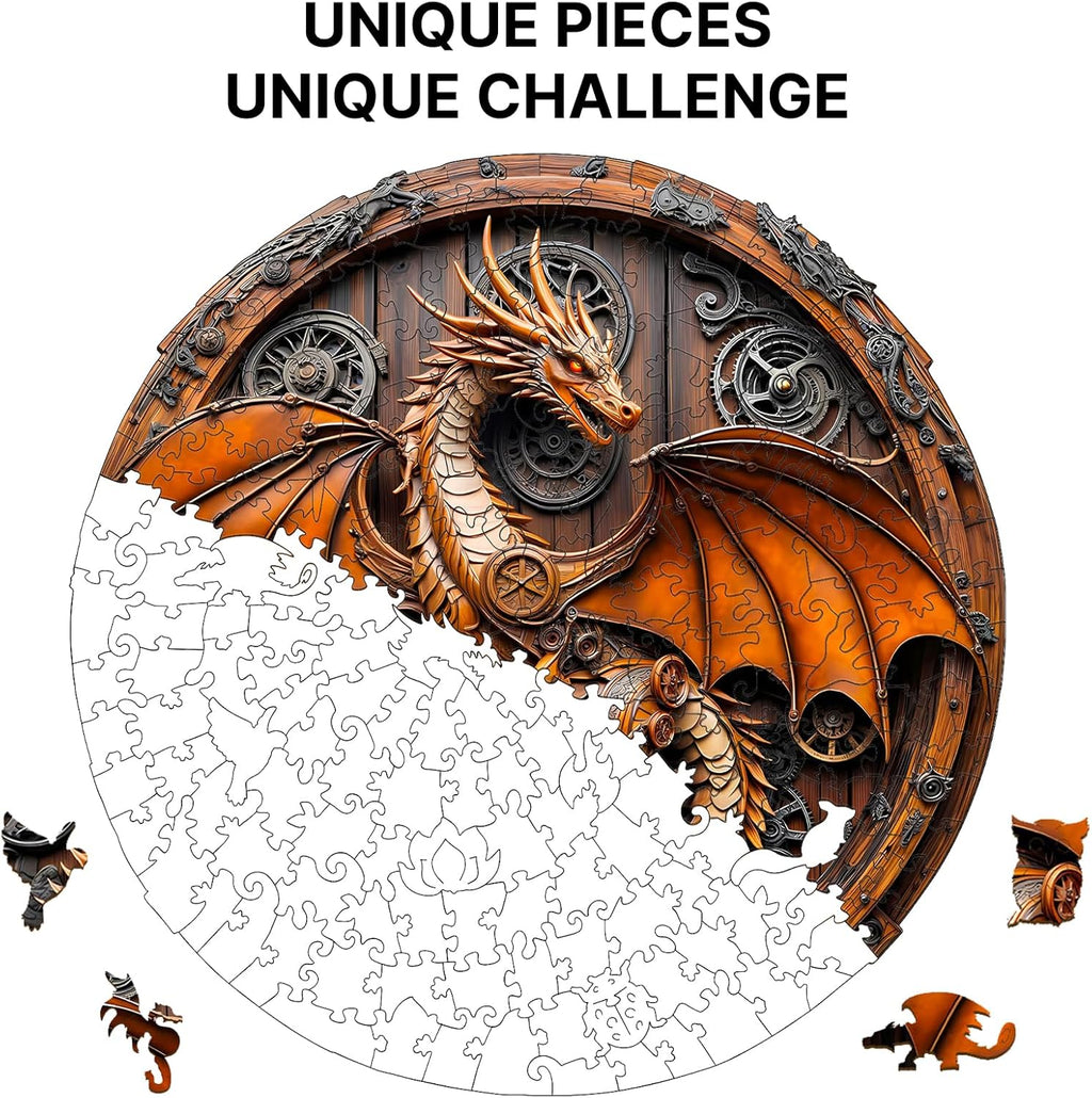 Wooden Puzzles for Adults, 3D Vision Effect Mechanical Dragon Wooden Jigsaw Puzzles 550 PCS Unique Shape Advanced Wood Puzzle Adult, Flat Puzzle Birthday Gifts Family Game (XL-17.3 * 17.2in)
