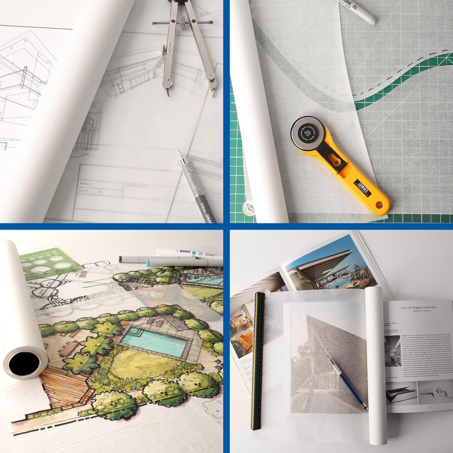 ALVIN 55W-F Lightweight Tracing Paper Roll, White, Suitable with Ink, Charcoal, Felt Tip Pen, for Sketching or Detailing - 36 Inches, 20 Yards, 1-inch Core