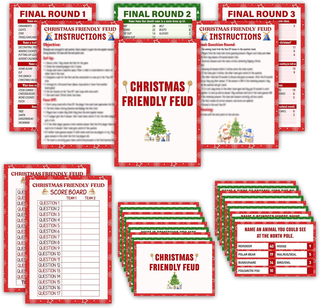 Christmas Friendly Feud Game, Funny Christmas Party Games, Friendly Feud Trivia Quiz for Family, Winter Xmas Holiday Party Supplies for Adults -09