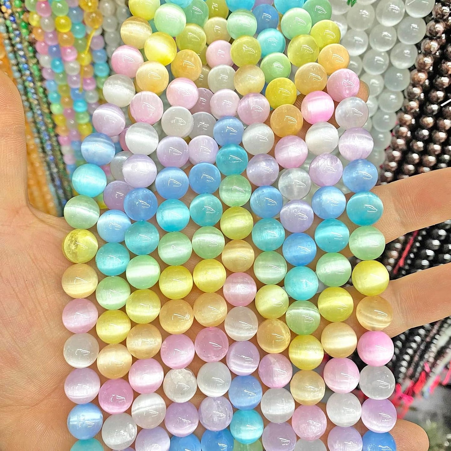 45PCS 8MM Natural Stone Colorful Selenite Gypsum Beads Round Loose Beads for Jewelry Making DIY Bracelet Necklace Accessories 15" Energy Healing Power Stone Beads