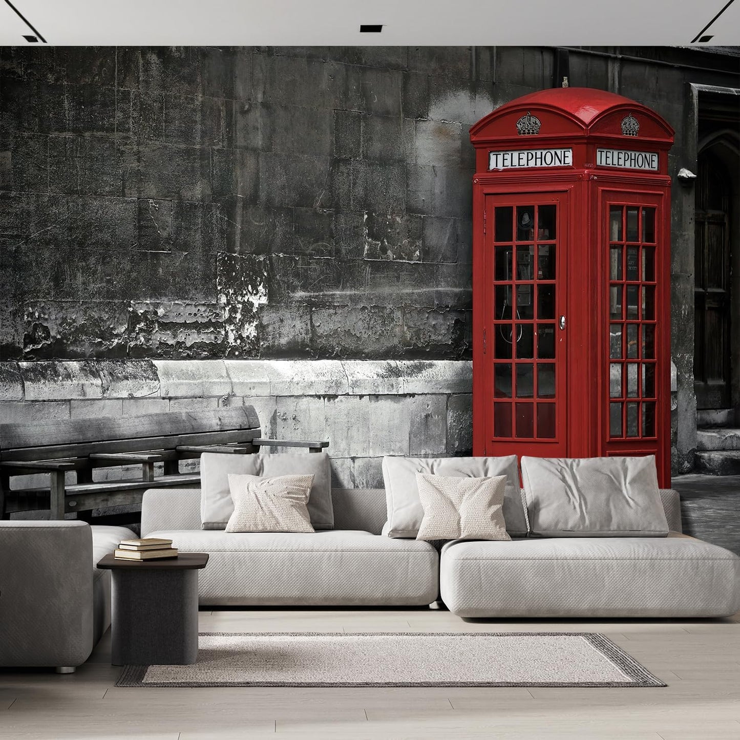 wall26 British Phone Booth in London, United Kingdom Removable Wall Mural | Self-Adhesive Large Wallpaper - 96x144 inches