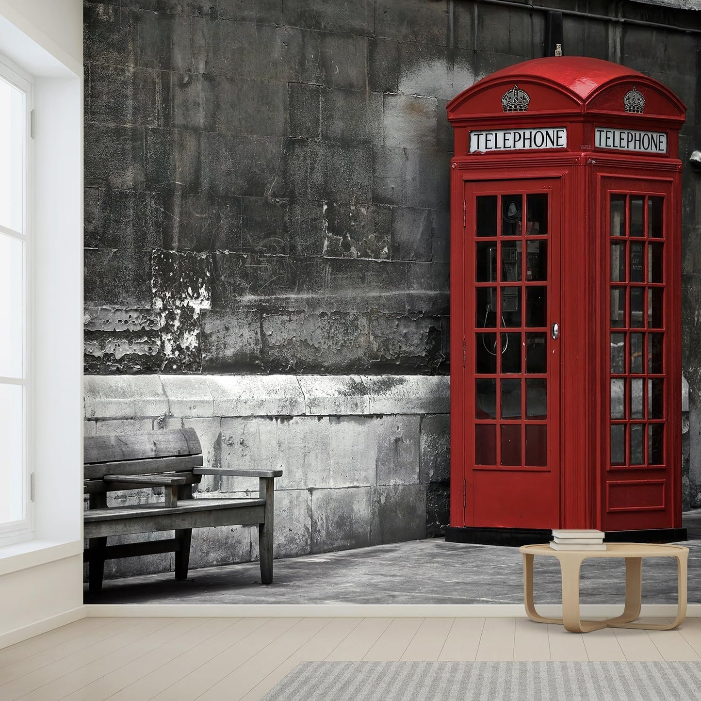 wall26 Wall Sticker/Wall Mural British Phone Booth in London, Not Peel and Stick, Non-Woven Wallpaper Decorative for Bedroom, Living Room, Office - 132x192 inches