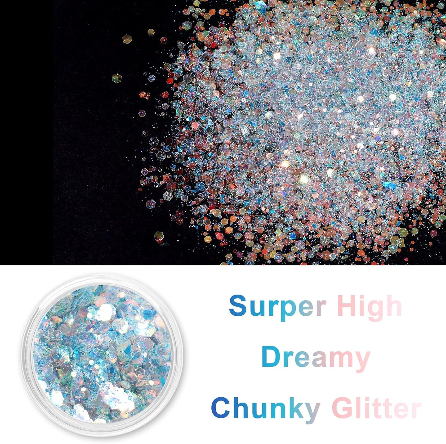 Renfio Opal Chunky Glitter - 1.75oz/50g Blue Holographic Glitter Mix for Resin Nails Art, Hair, DIY Snow - Ice Queen