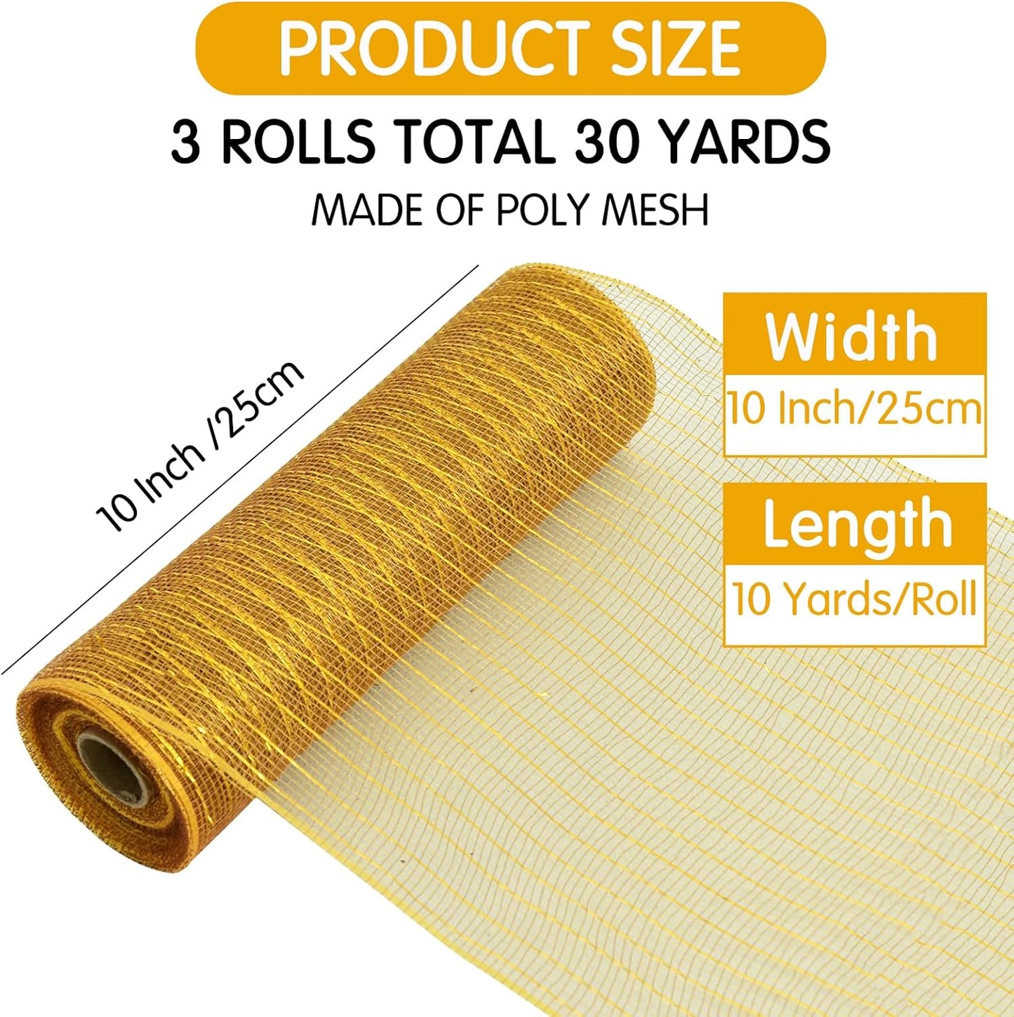 TONIFUL 10 Inch 3 Rolls DeepRed/Brown/Gold Thanksgiving Decorative Mesh Ribbons, Fabric Mesh with Foil for Tree Home Front Door Wreaths Decorations Supplies（3 Colors, 10yards/ roll）