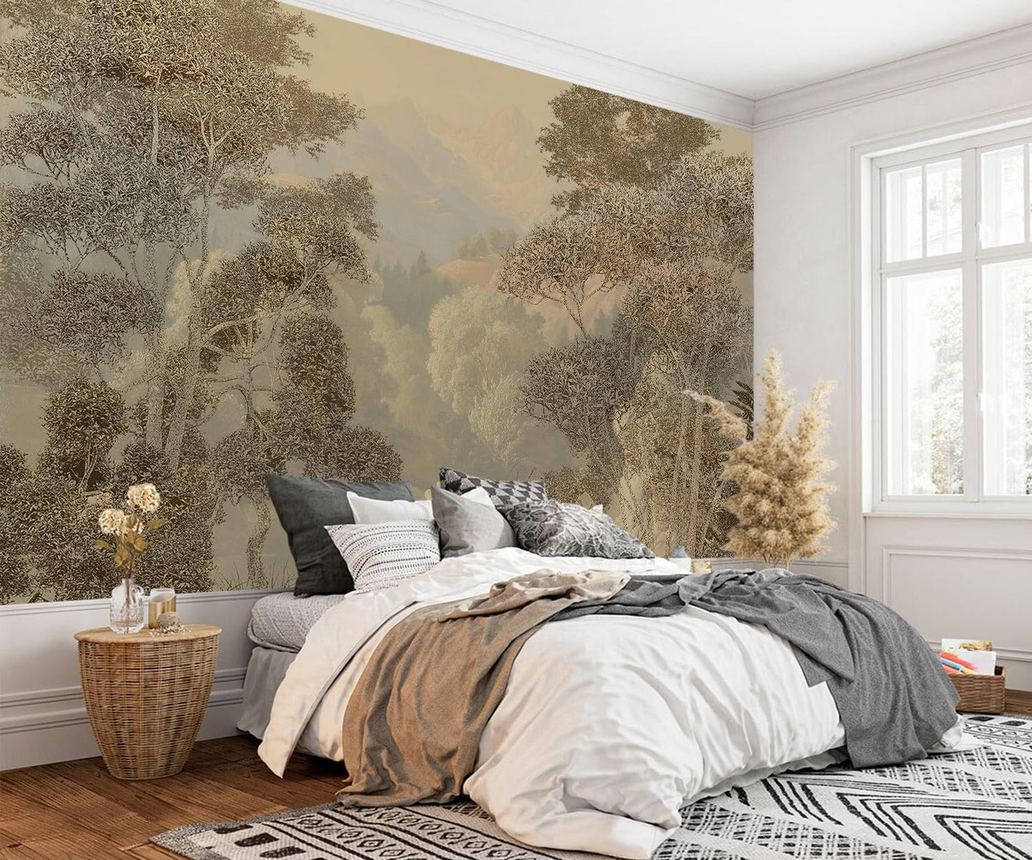 AFZEVEB-Tropical Jungle Wallpaper Landscape Tree Wall murals for Bedroom 136"x96"(Not Peel and Stick)