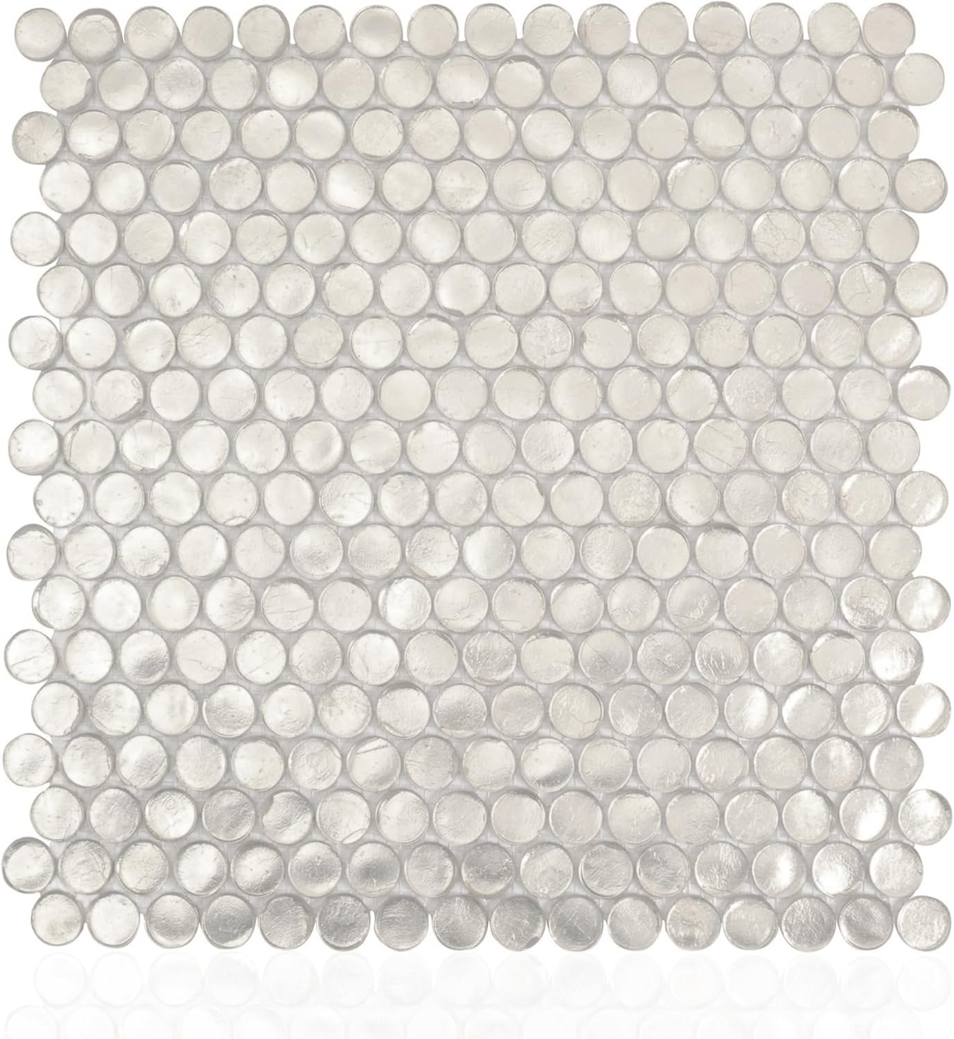Silver Penny Round Mosaic Glass Tile – 12.2 x 12.2 Inch - 10 Sheet Pack - Luxurious Design for Bathroom Walls, Kitchen Backsplash, Shower Walls - Elegant Wall Decor - NOT Peel and Stick Tile