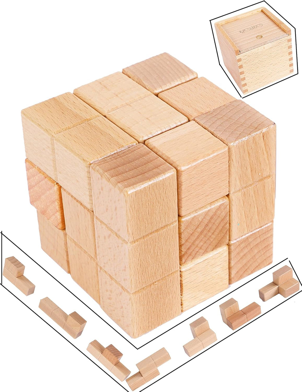 TOWO Large Wooden Soma Cube Puzzle - Brain Teaser Puzzle IQ Logic Math Puzzle for Kids and Adults - Mens Gift Sets-Gift Sets for Him-Gifts for Men Who Have Everything- Stocking Fillers Stuffers