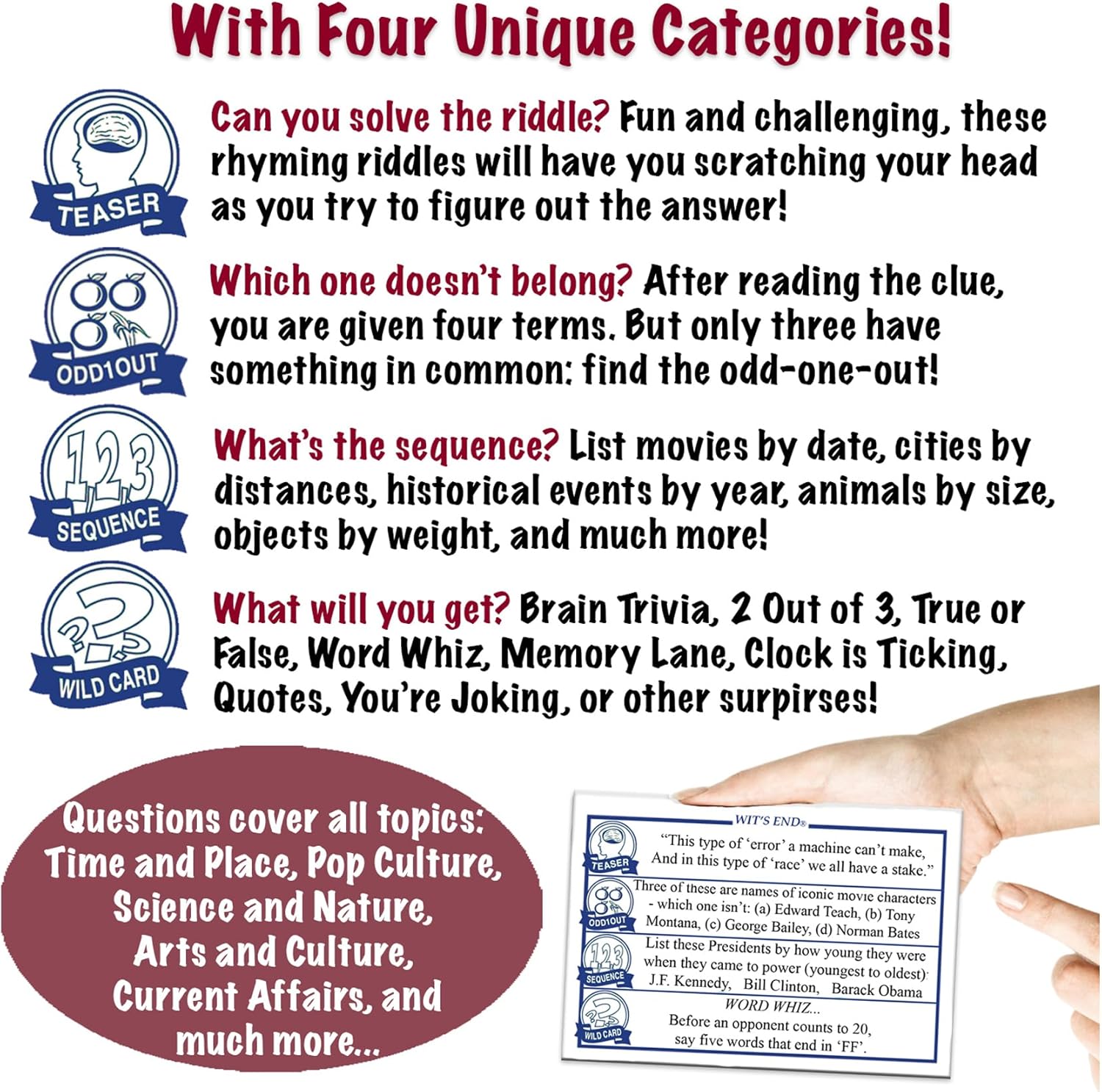 Wit's End — A Smart, Mind-Bending Trivia & Brain Teaser Game That Will Challenge Your Wits & Knowledge — Adult & Family Night Fun