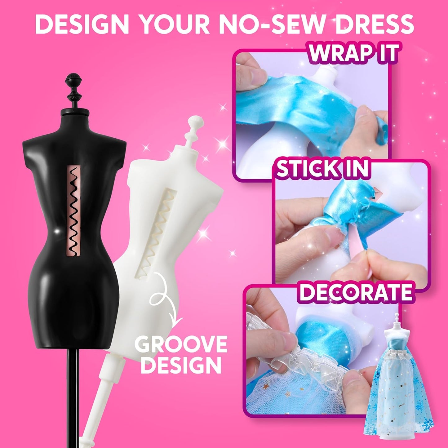 Klever Kits 400+PCS Fashion Design Crafts for Kids, Art and Crafts, DIY Sewing Kits with 3 Mannequins for Girls Aged 8-12, Birthday Presents, Toys for Kids