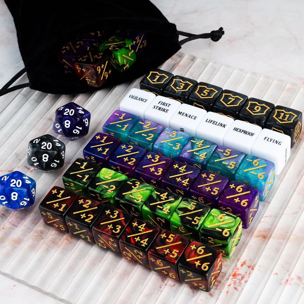 63 PCS Abilities Keyword Magic Counter Dice MTG Counters Dice Set Life Buff Tokens D6 Dice Compatible with MTG, TCG, Card Gaming Accessories