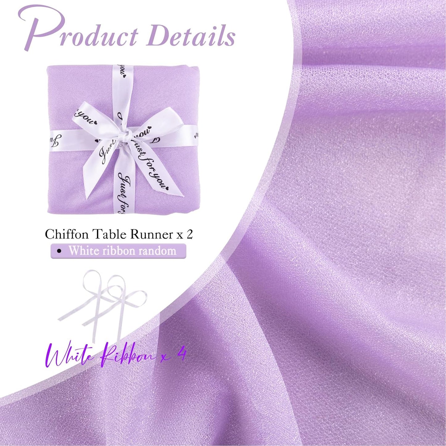 2 Packs Lavender Chiffon Table Runner 30 x 120 Inches Romantic Sheer Fabric for Wedding Decorations, 10ft Baby Shower and Birthday Party Cake Table Decorations