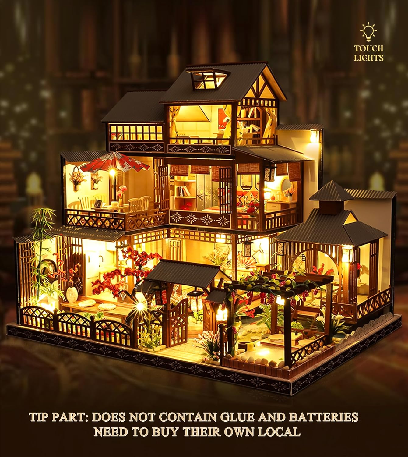 Spilay DIY Dollhouse Miniature with Wooden Furniture,DIY Dollhouse Kit Big Japanese Courtyard Model with LED & Music Box,1:24 Scale Creative Room Gift Idea for Adult Friend Lover (Yaquan Courtyard)