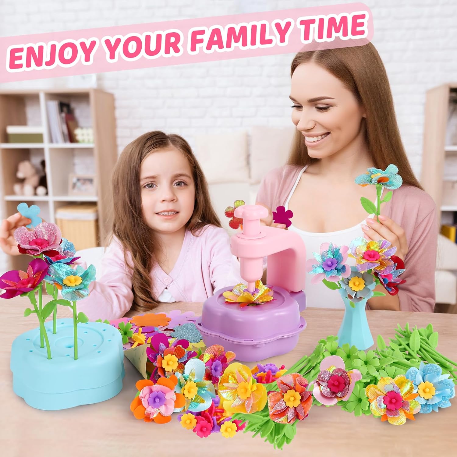 Flower Craft Kits for Girls - Arts and Crafts Toys for Kids Ages 4-8, Birthday Gifts for 4 5 6 7 8 9 Year Old Girls, Mess-Free Art Craft Activity Toys, DIY Flower Making Kit for Kids Preschool