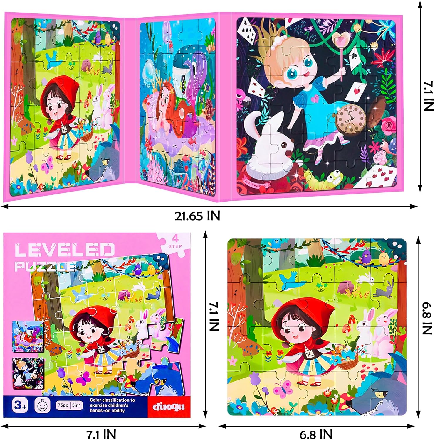 Magnetic Puzzles for Kids Ages 3-5, 3 in 1 Toddler Fairy Jigsaw Puzzle Book, Kids Travel Puzzles Toys, Preschool Learning Toy for Kids 3-8 Year (Fairy Tales)