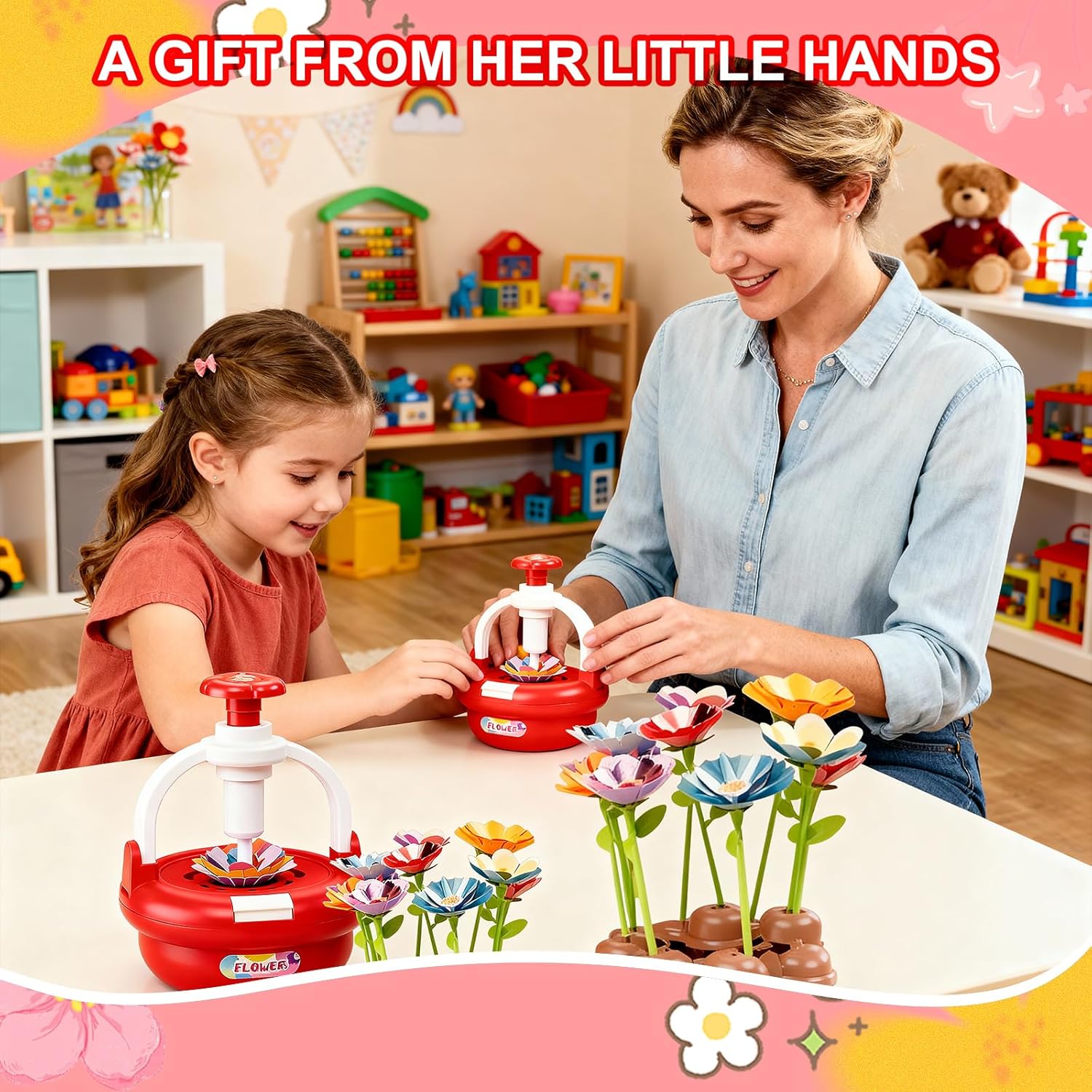 EALRIDV Fabric Flower Bouquets Toys, DIY Flower Press Kit, Creative Floral Craft Set for Kids Ages 4 5 6 7 8+ Years Old, Build Your Own for Birthday Gifts, Arts and Crafts Projects