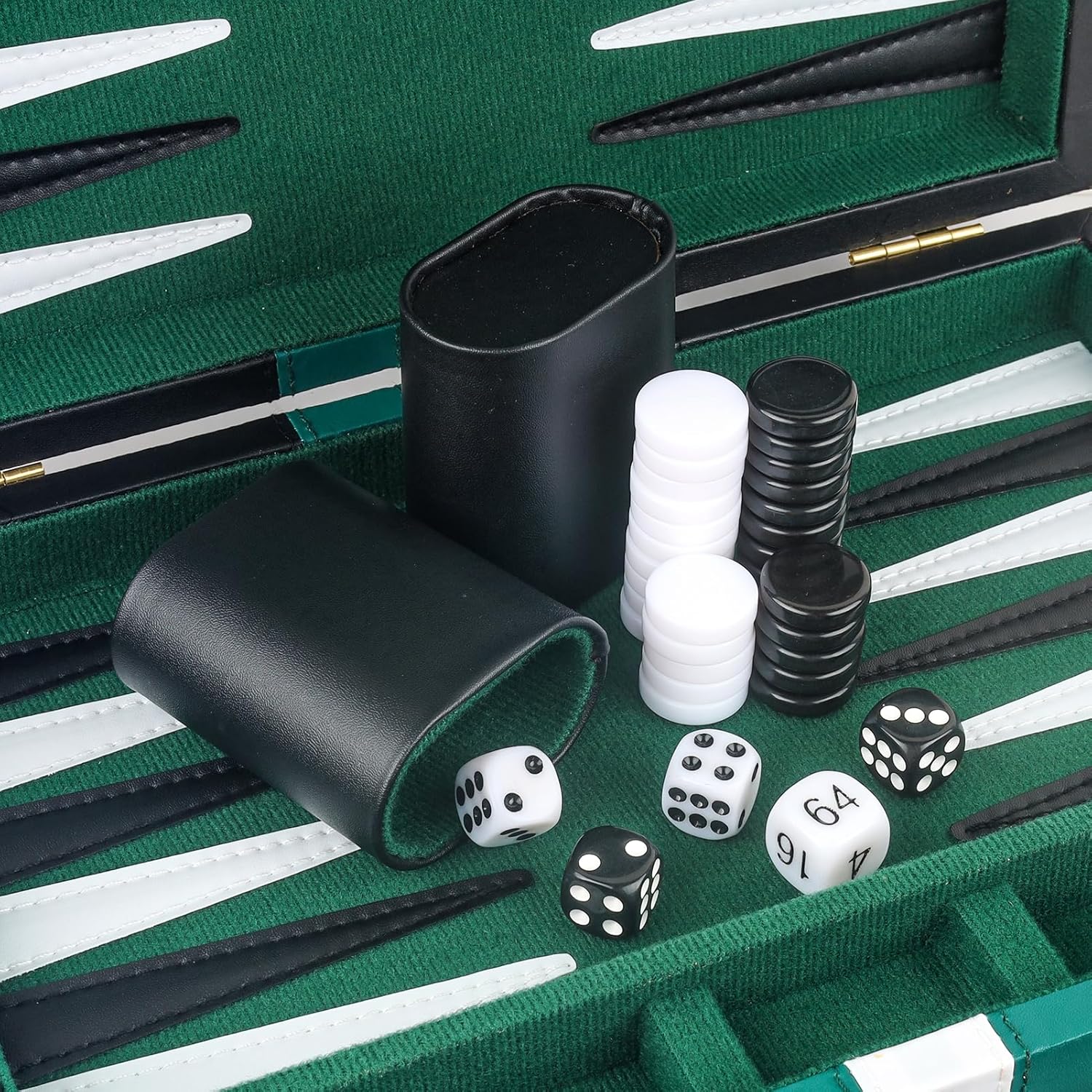 Backgammon Set 2 Players Classic Backgammon Sets for Adults Board Game with Black PU Leather Case Portable and Travel Backgammon Set (Green, 11inch)