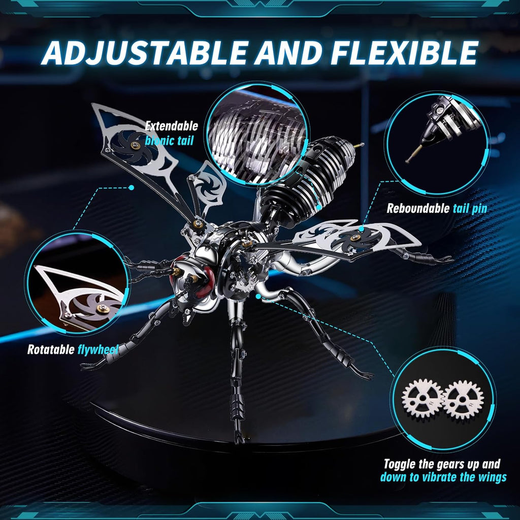 3D Puzzles for Adults, Metal Model Kit Wasp Mechanical Puzzle for Adults/Teens, DIY Creative Craft Gifts Kits Difficult Assembled 3D Puzzle for Family Time, Home Decor (Black)
