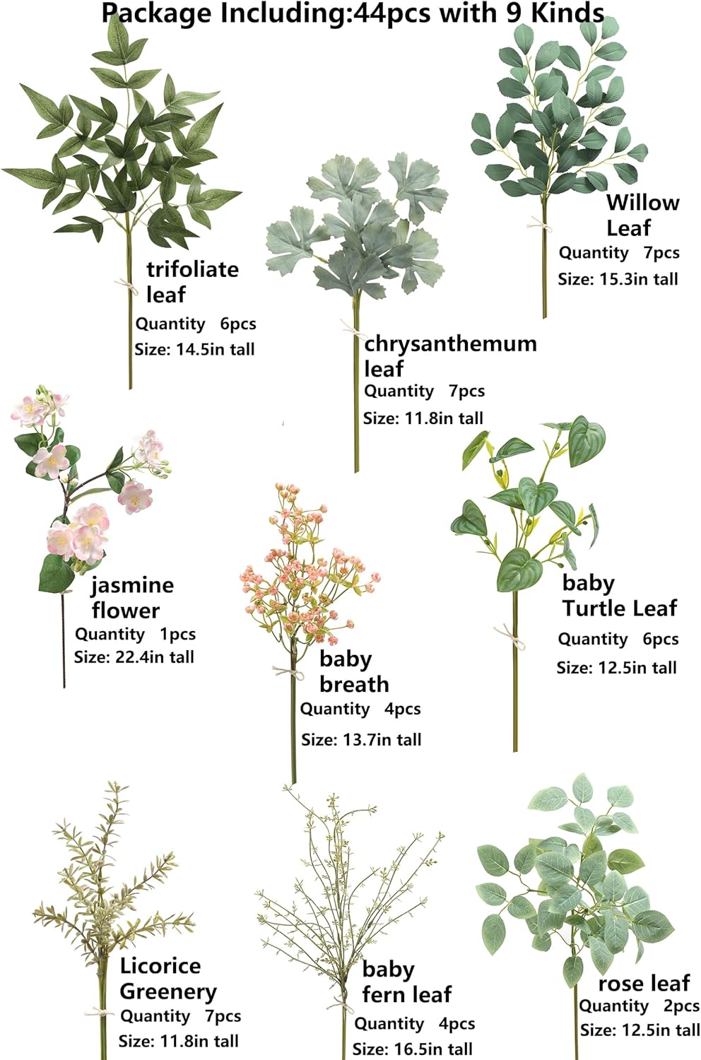 Serra Flora Artificial Greenery Stems Box Set,(Pack of 44pcs) with 9 Kinds of Faux Pink Green Filler for DIY Bridal Bouquets Wedding Floral Arrangement Table Centerpieces