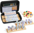 Mexican Train Double 12 Dominoes Set with 4 Wooden Trays/Racks in Portable Carrying Case Colorful 91 Tiles & 9 Trains Board Game for Family Game Night