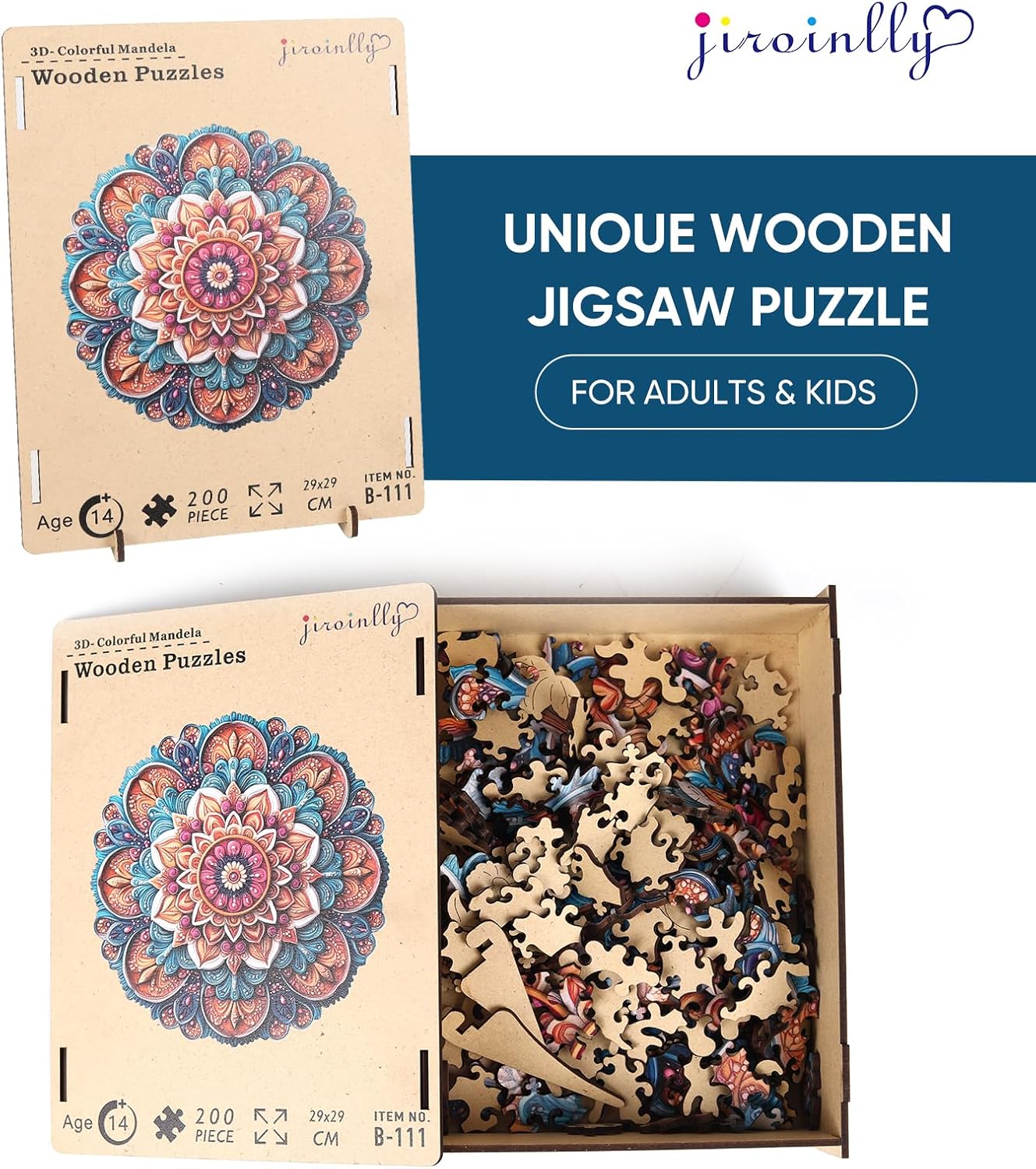 Wooden Jigsaw Puzzles - Mandala Wooden Puzzles for Adults, 500 Pcs King Size 16.7'' x 16.7'', Luxurious Shaped Wood Puzzle, Beautiful Package, Best Gift for Adults and Kids, Family Game