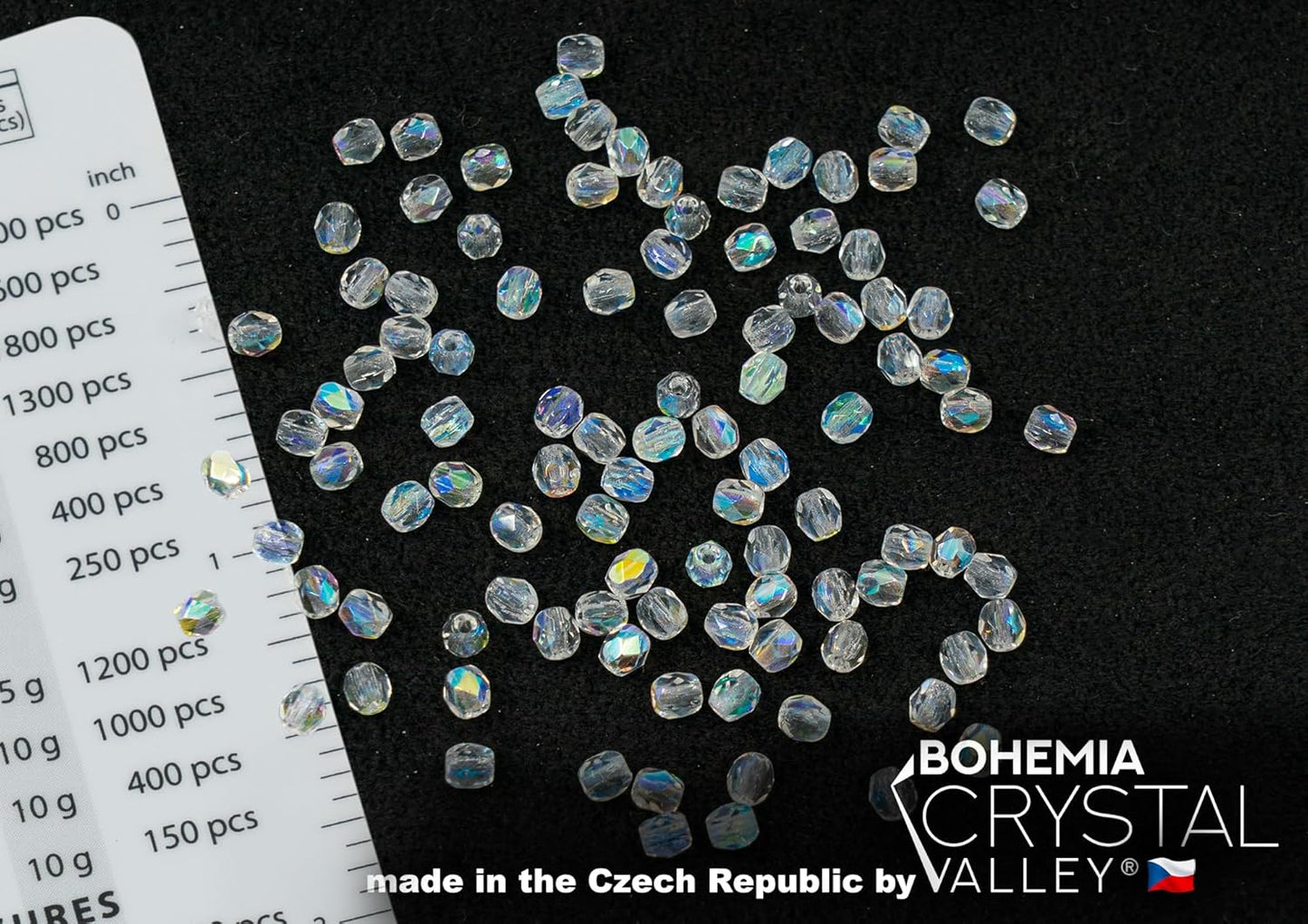 0.88oz (600+ pcs) Faceted Fire Polished Pressed Czech Glass Beads 3mm (0.12in), Crystal AB 00030-28701