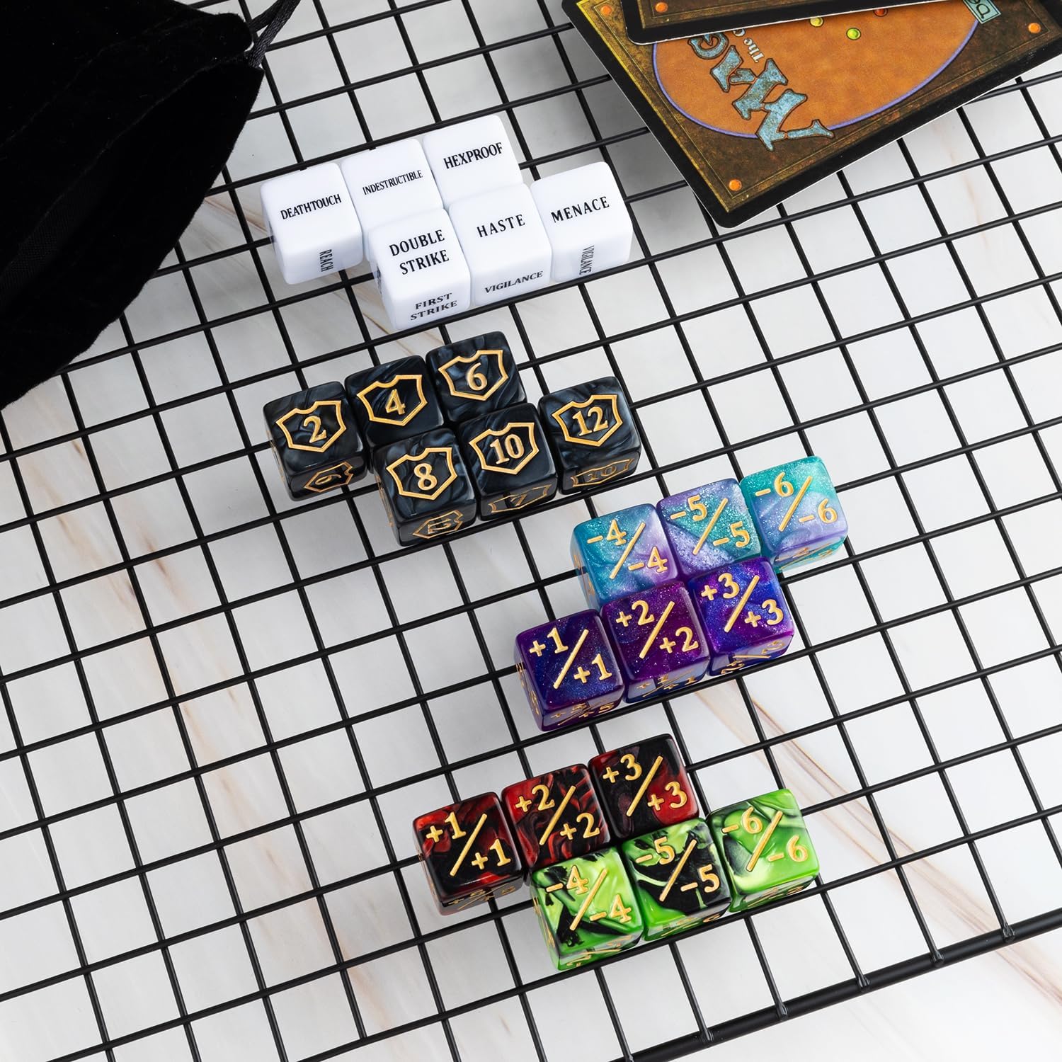 63 Pieces MTG Dice Counters Bulk Ability Keywords MTG Tokens Shield Life Counter 6 Sided Dice Set for Magic The Gathering,TCG,Cards Gaming Accessories