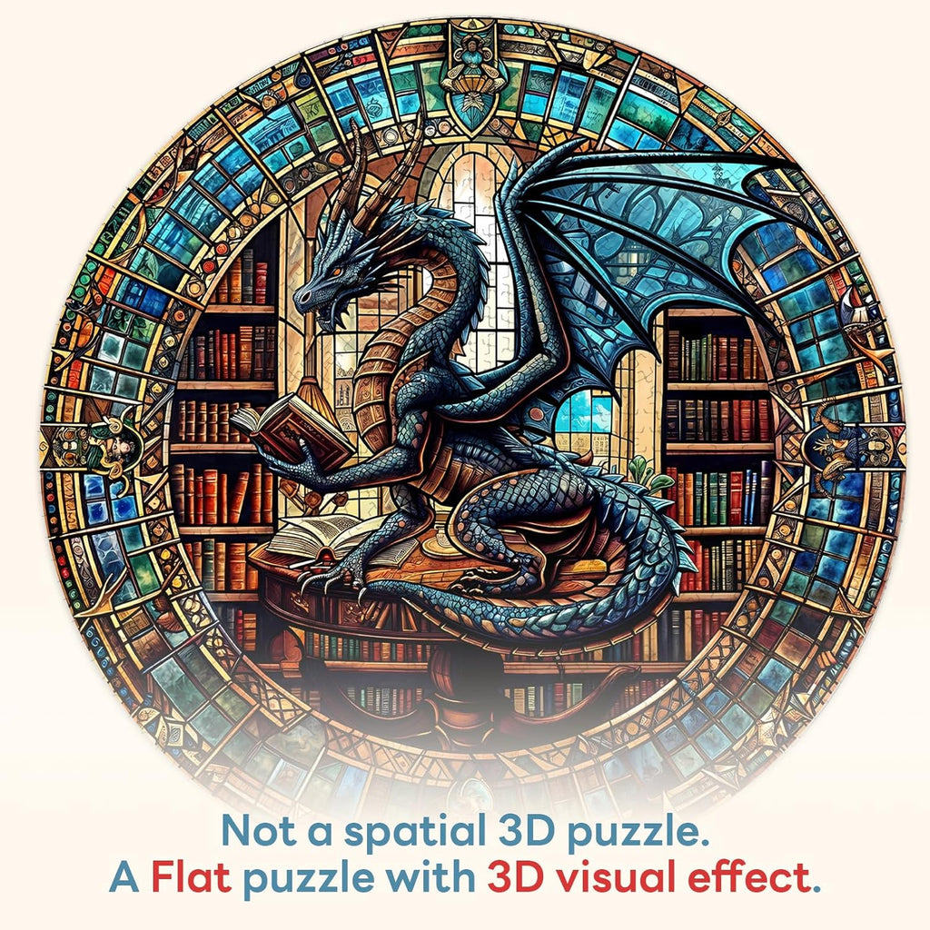 Round Puzzles for Adults 1000 Pieces, Hard Difficult Challenging Puzzles for Adults, Dragon's Library Jigsaw Puzzles 1000 Pieces for Seniors, 3D Visual Flat Puzzle (26.6 x 26.6in)