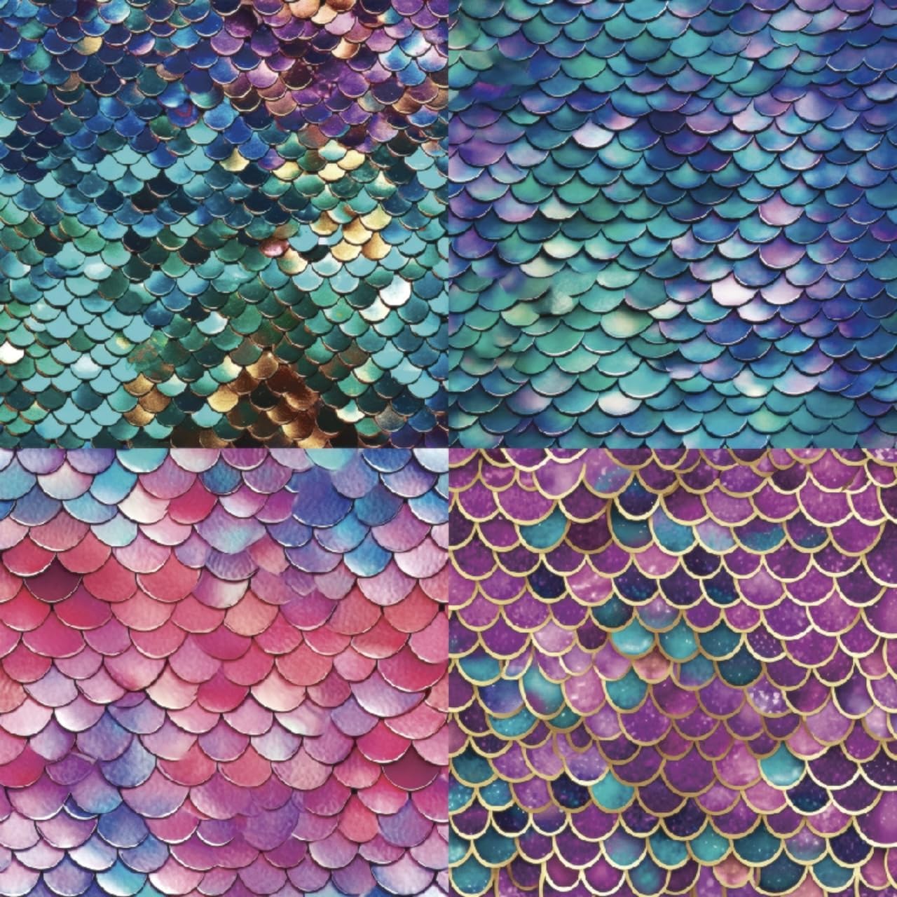 Mermaid Themed Scrapbook Paper Pad 6x6 inches, Single-Sided Scales and Seashell Patterns Designs For Craft - 24 Decor Sheets