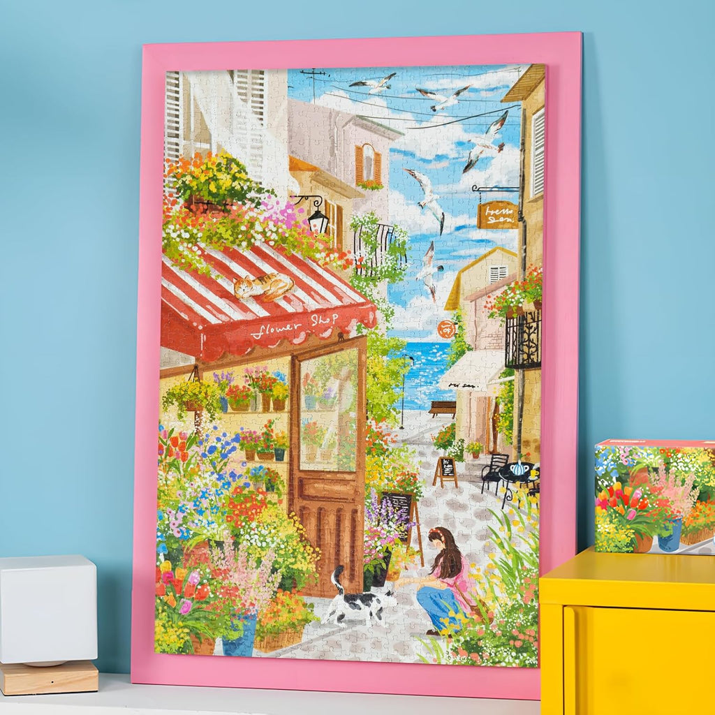 MOMIBOOK Jigsaw Puzzles 1000 Pieces Puzzle for Adults of Sea Breeze Florist, Painting Image Seaside Flower Shop Difficult Challenging Hard Impossible Puzzle Unique Christmas Birthday Gifts