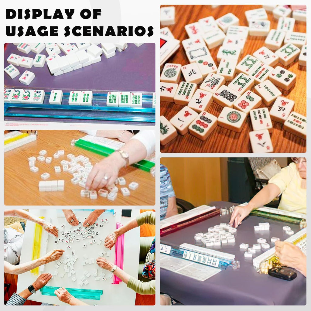 New American Mahjong Game Set, 166 Premium White Tiles with Portable Metal Dices, 4 All-in-One Racks with Pushers, Mah-Jong Games Sets, Ma Jong Tile Game (Red)