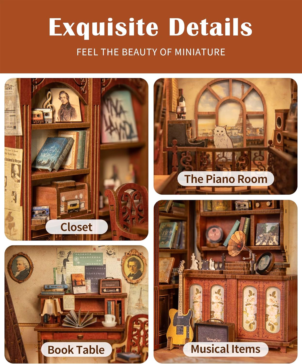 CUTEBEE Book Nook Kit - DIY Miniature House Kit for Adults and Teens, Dollhouse Booknook Tiny House Model Build Bookshelf Decor, Gifts for Family, Friends