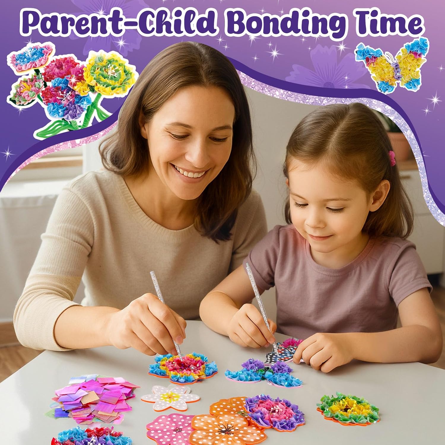 3 otters Poke in Art, Fabric Flower Bouquets Toys Arts and Crafts for Girls Ages 4-12 DIY Creative Activities Birthday Craft Gifts