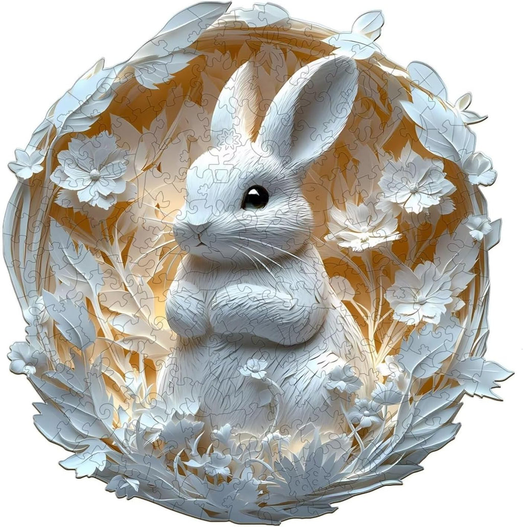 Wooden Puzzles Adults, 3D Paper Rabbit Wooden Puzzles 100 Pieces, Unique Animal Shaped Wood Challenging Jigsaw Puzzles Gifts for Adults, 8.5x8.3in