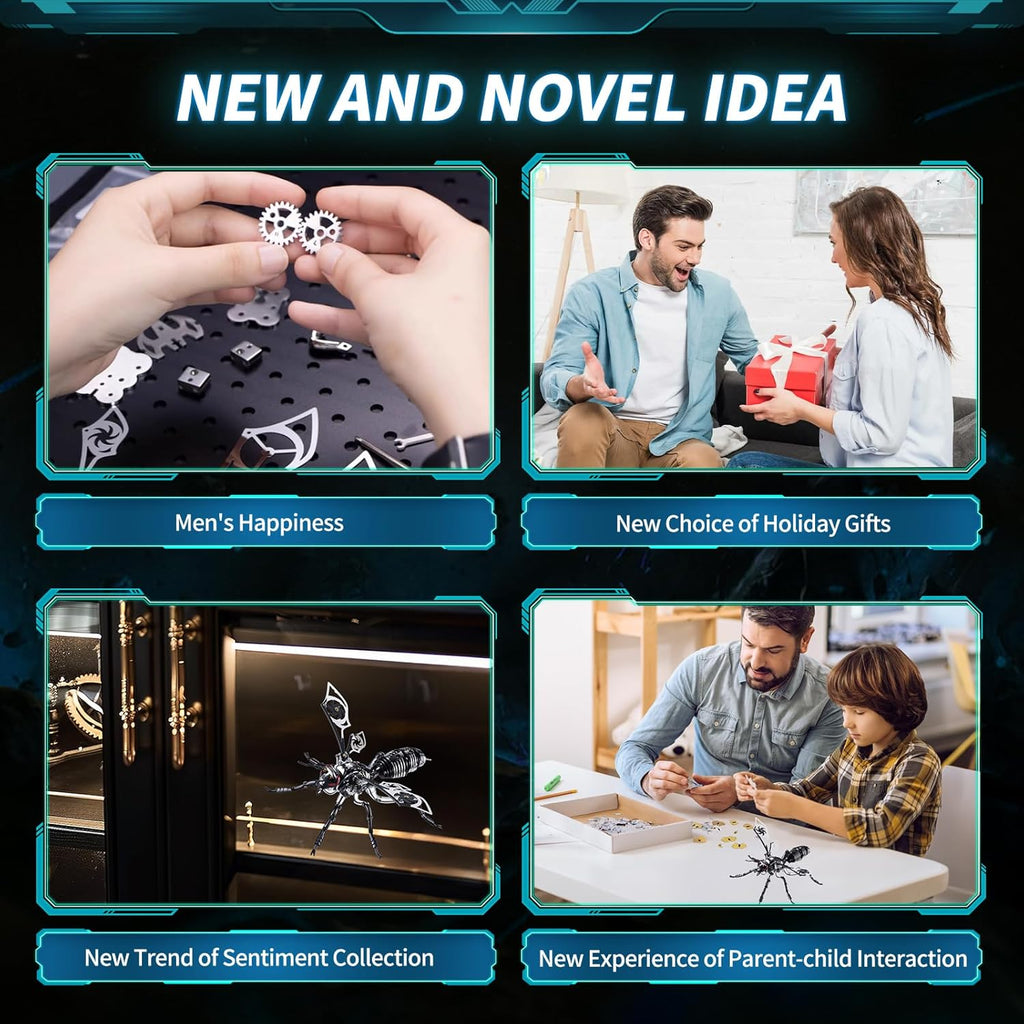 3D Puzzles for Adults, Metal Model Kit Wasp Mechanical Puzzle for Adults/Teens, DIY Creative Craft Gifts Kits Difficult Assembled 3D Puzzle for Family Time, Home Decor (Black)