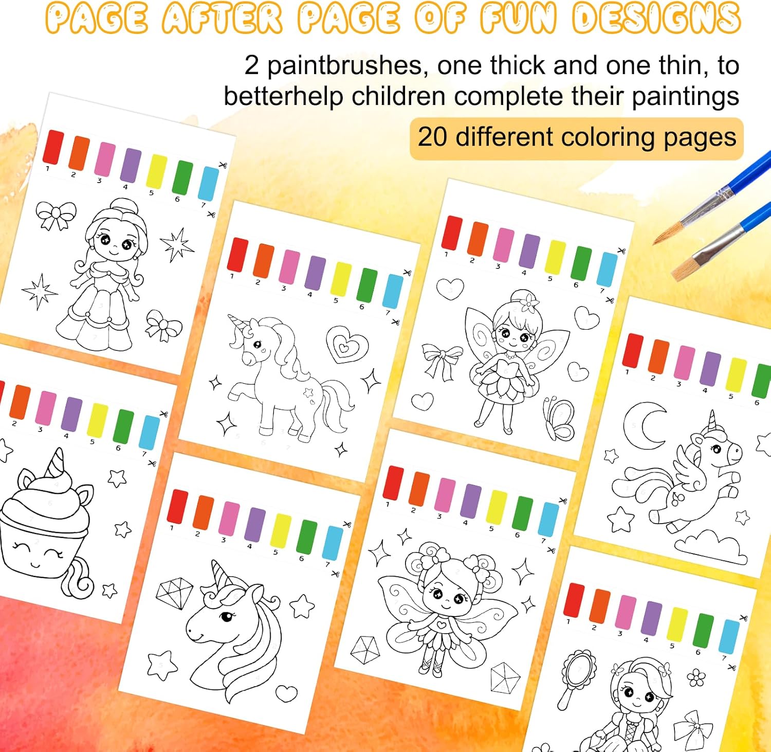 Paint with Water Coloring Books for Kids,Princess Art Craft Kit No Mess Water Color Painting Sets for Kids Ages 4-8,Birthday Gifts Travel Toy Crafts Supplies Kits for Girls Boys Drawing with 2 Brushes