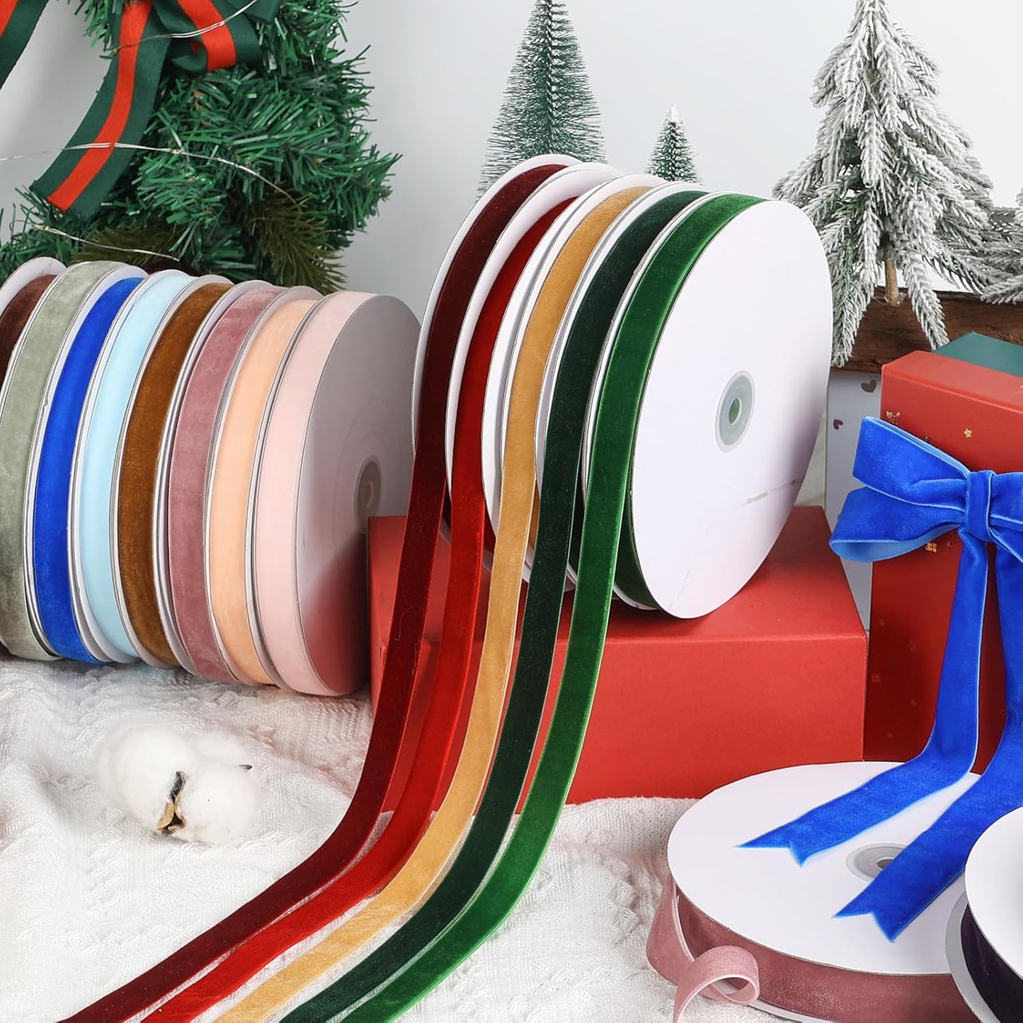 Red Velvet Ribbon,1" W x 20Yd Single Face,Great for Gift Wrapping,Hair Bows,Handmade Craft and Christmas,Wedding Decoration (1" Red)