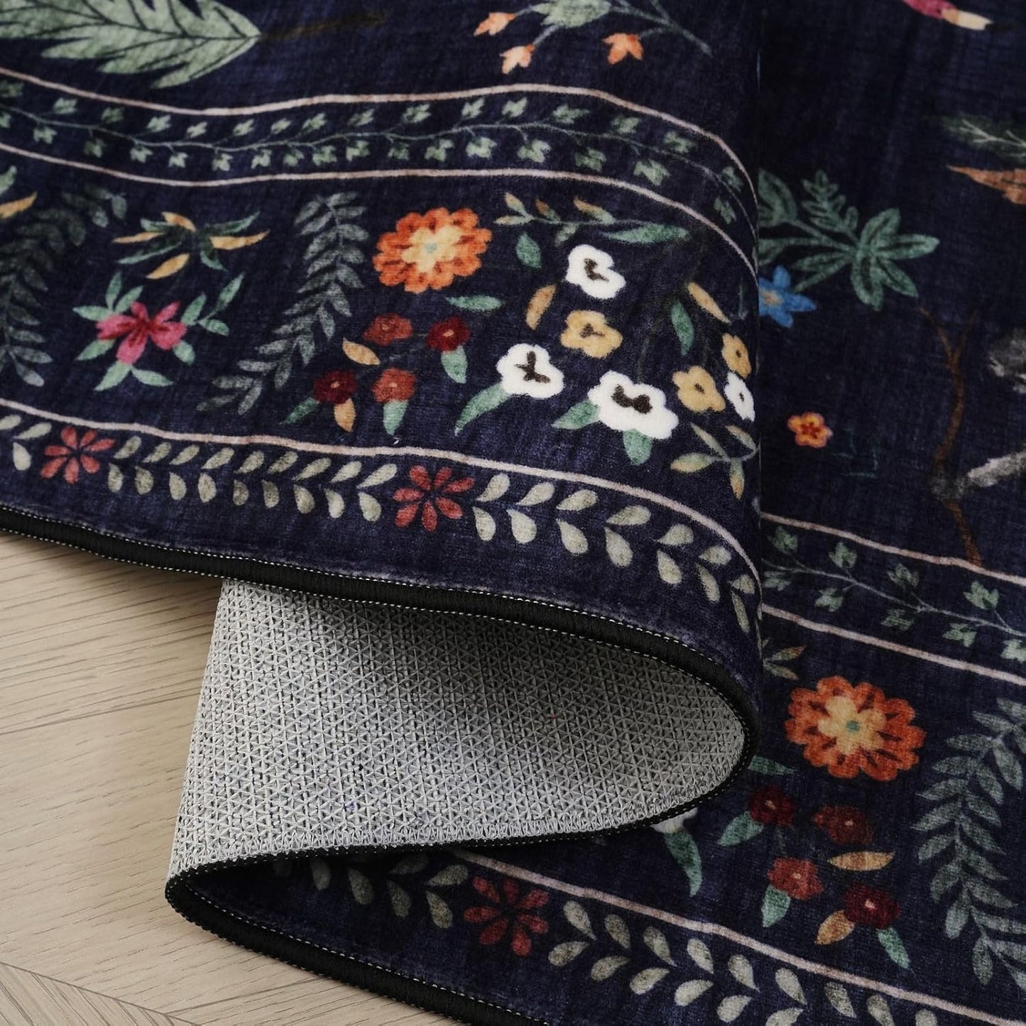 Rugcomf Runners for Kitchen Non Slip 2'x10' Long Washable Runner Rugs with Rubber Backing Soft Floral Animal Carpet Runner for Kitchen, Laundry, Bedroom, Bathroom (Blue)
