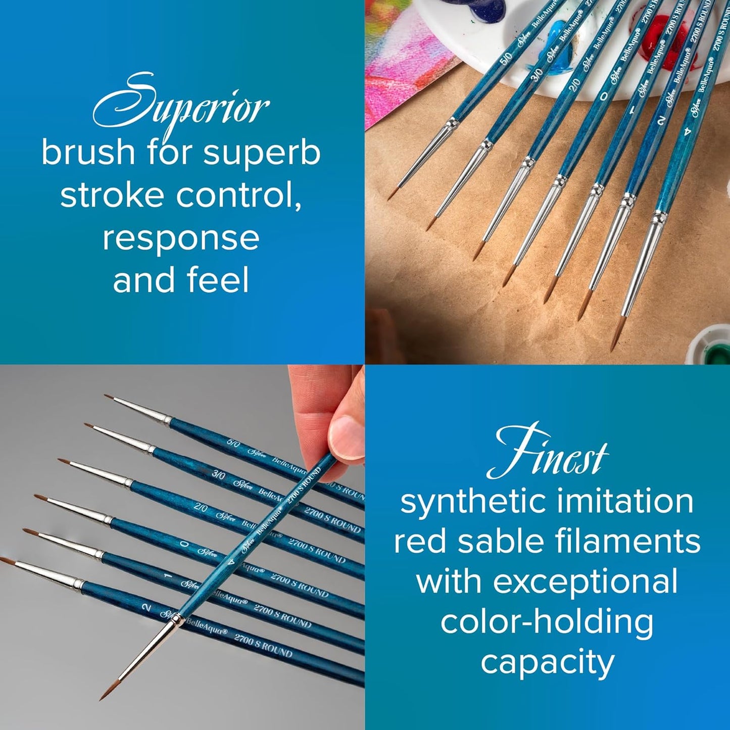 Silver Brush Limited 2802ST-6 BelleAqua Short Handle Bright Travel Brush with Soft Red Sable Synthetic Bristles, Professional Artist Watercolor Brush, Also for Acrylic, Gouache, Inks, & Dyes, Size 6
