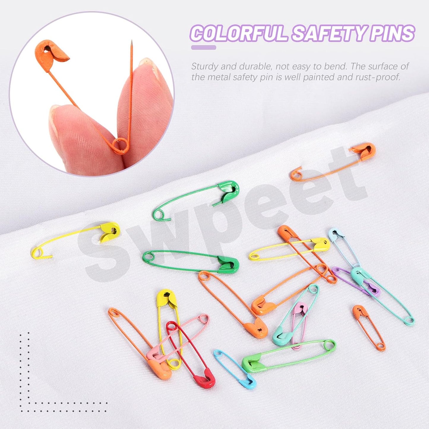 Swpeet 440Pcs 19mm/0.75 Inch Colorful Safety Pins Assortment Kit, Rust Resistant Steel Small Safety Pin Kit with Clear Case, Mini Safety Pins for Sewing, Clothes, Craft Arts