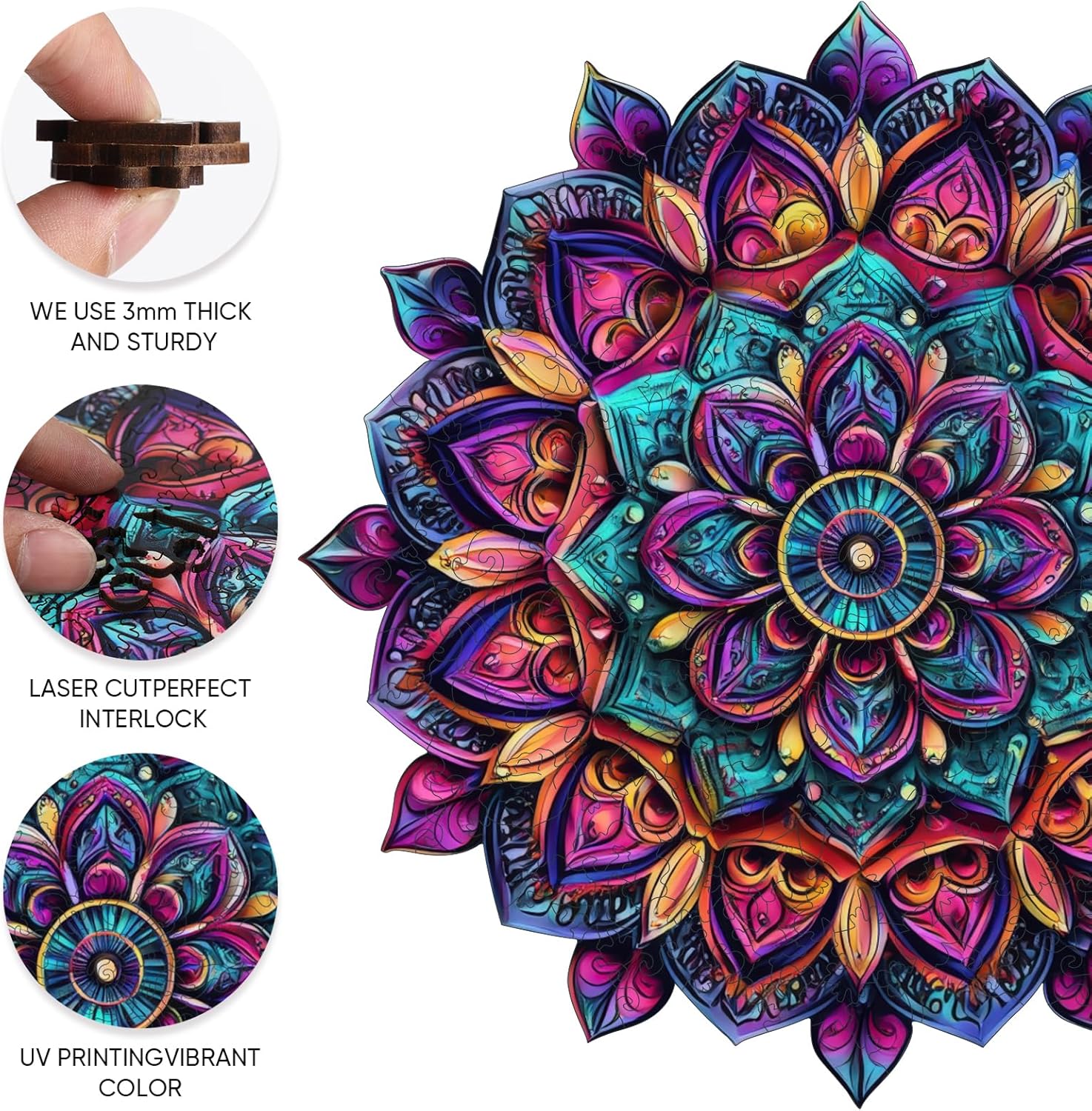 Wooden Jigsaw Puzzles, Mandela Wooden Puzzles for Adults, 500 Pcs King Size 16.8'' x 16.9'', Luxurious Shaped Wood Puzzle, Beautiful Package, Best Gift for Adults and Kids, Family Game