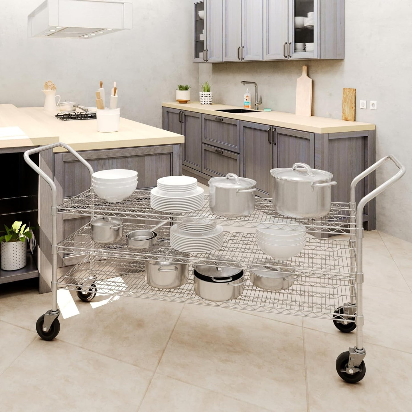 18" W x 60" L x 36" H Chrome Heavy Duty Utility Cart | 3 Tier | NSF Commercial Storage Rack Mobile Unit | Storage and Mobility Solution for Your Business