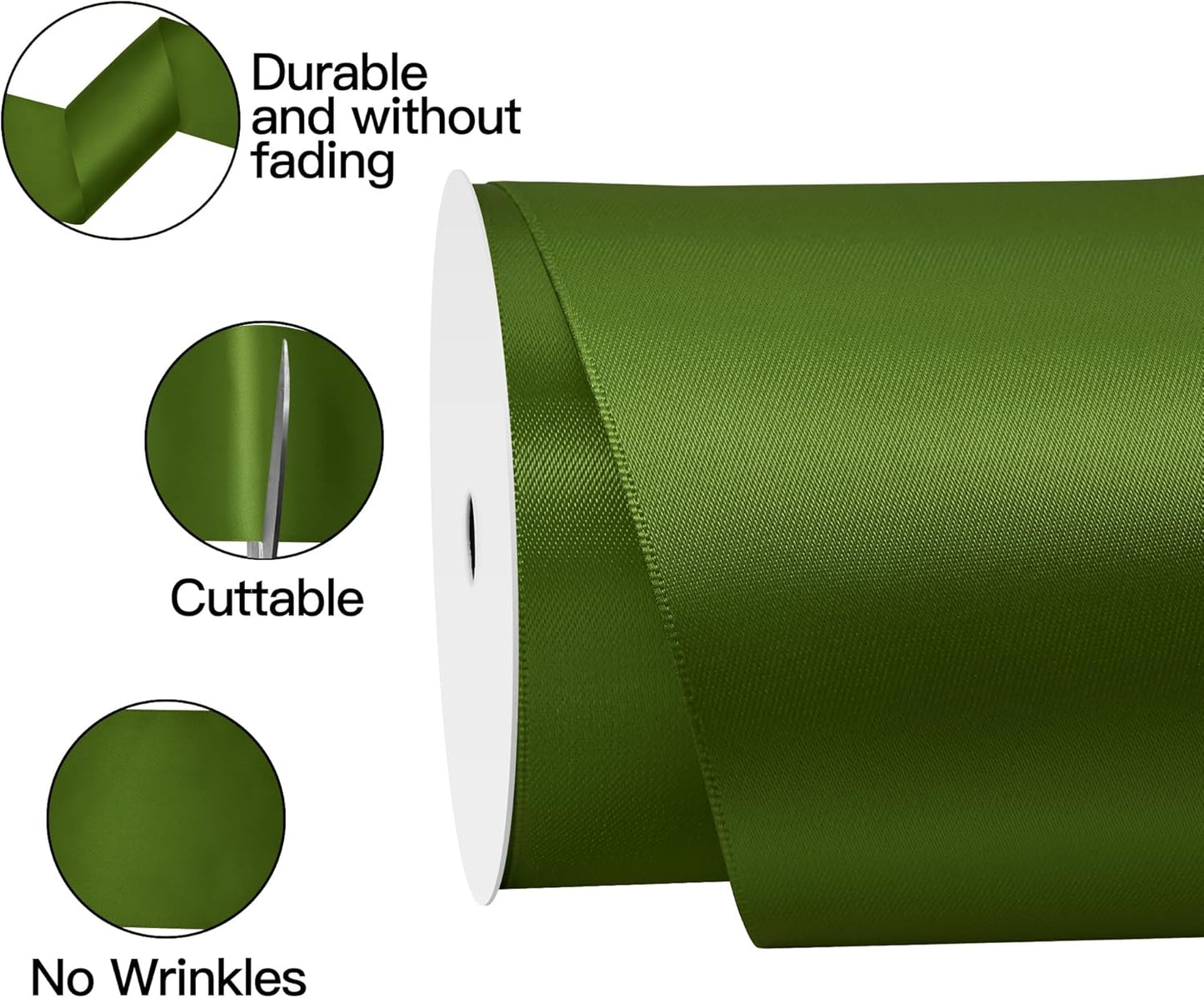Moss Satin Ribbon 4 Inch X 15 Yards Solid Color Double Faced Ribbons Perfect for Crafts Wedding Decor Bow Making Arts Sewing and More
