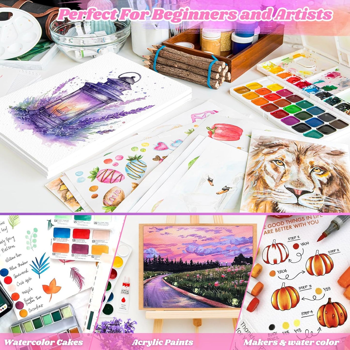 8.5"x11" Watercolor Paper, Stocking Stuffers, 140lb/300gsm Water Color Paper Bulk for Drawing, Coloring, Painting, Sketching, Crafting, Art Office School Supplies for Kids Adults, Valentine Gift Card