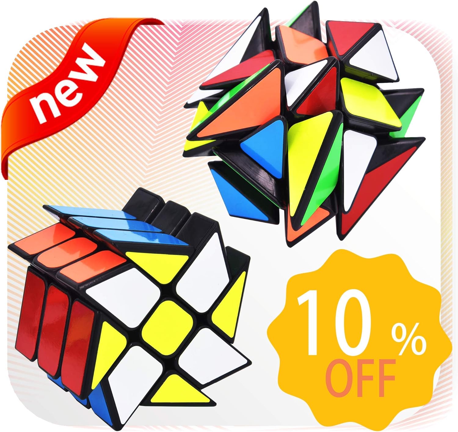 JoyTown Speed Cube Set of 2 Bundle Pack Windmill Cube Magic Puzzle, YJ Axis V2 New Version Fluctuation Angle Twisty Puzzle, Odd 3x3 Speedcubing with Bonus Stands Black