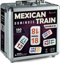 Queensell Mexican Train Dominoes Set with Numbers - Double 18 Dominos Set for Adults and Kids - Mexican Dominoes Train Game Night Games for Adults with Wooden Hub and Aluminum Case