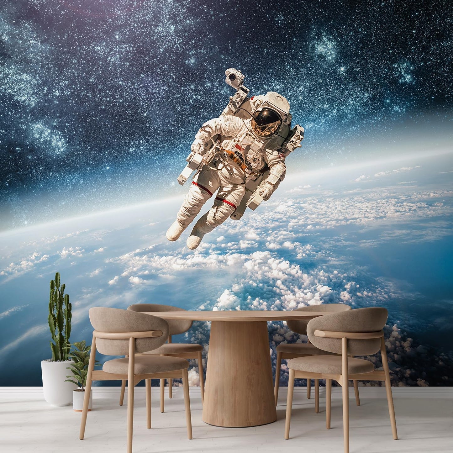 wall26 Wall Sticker/Wall Mural an Astronaut Floating About Planet Earth, Not Peel and Stick, Non-Woven Wallpaper Decorative for Bedroom, Living Room,Office - 120x192 inches