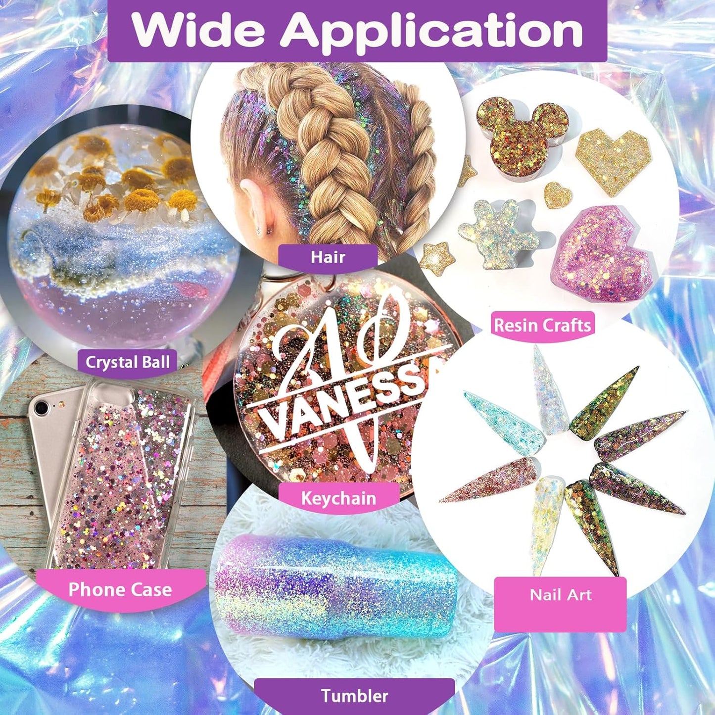 Renfio Opal Chunky Glitter, 1.75oz/50g Gold Glitter, Dreamy High Sparkle Glitter for Crafts Holographic Fine Glitter Mix Iridescent Glitters Flake for Resin Nails Art Hair DIY Snow - Golden Sunshine