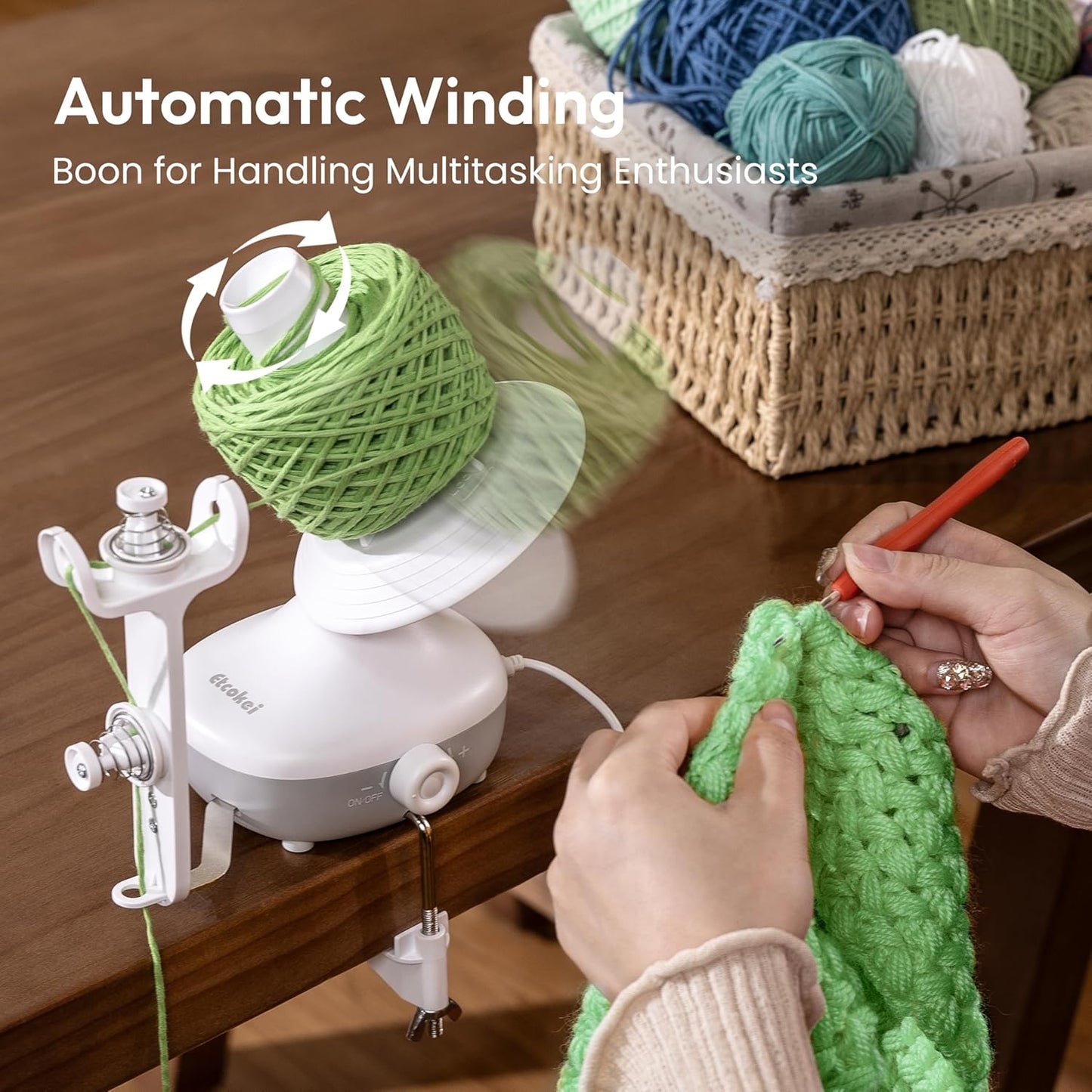 Etcokei Yarn Winder Crochet Kit, Electric Ball Winder for Knitting, Automatic Yarn Spinner Winder with Crochet Hook Set, Crochet Accessories, Ideal Helper for Knitting Lovers(White)