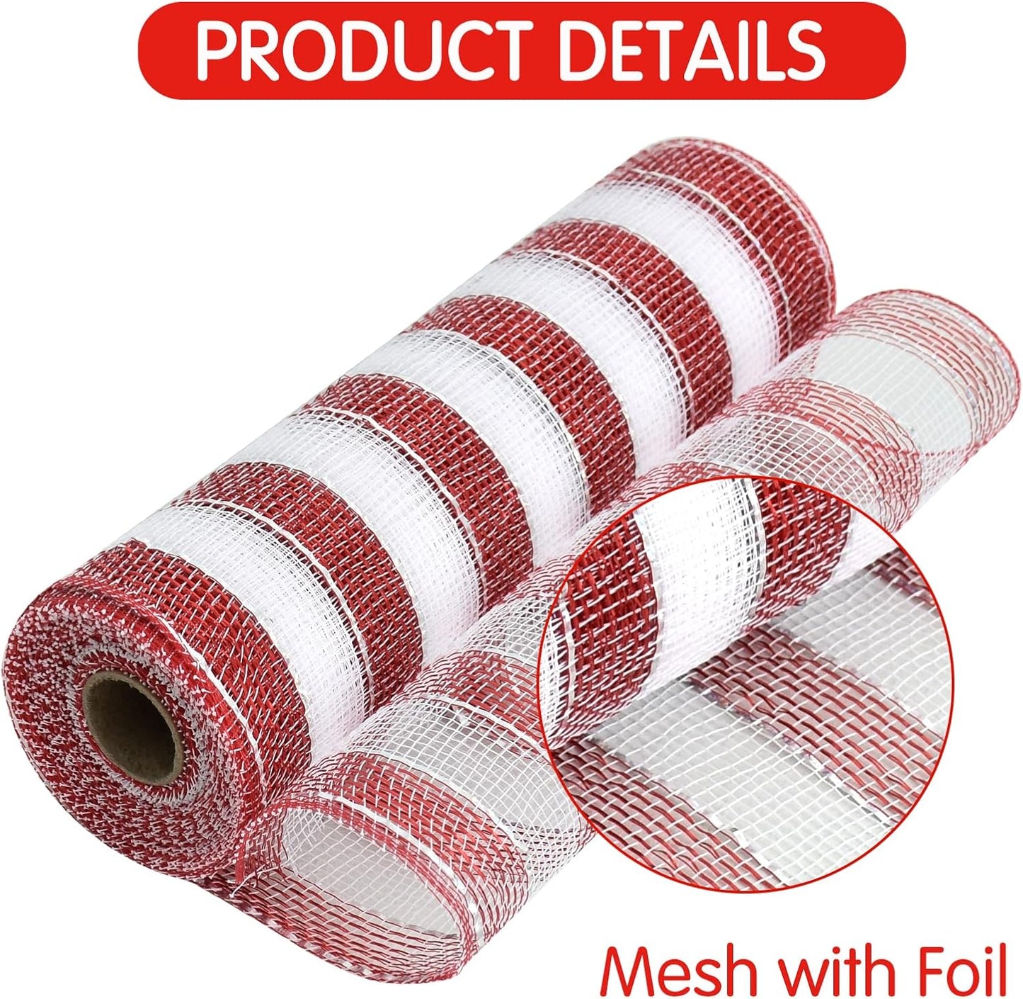 TONIFUL 4 Rolls 10 Inch Red and White Decorative Mesh Ribbbon Rolls, for Wreath Supplies Front Door Craft Tree Decor Christmas NewYears Valentine's Day Halloween Decoration (30ft/roll, 120ft/Set)