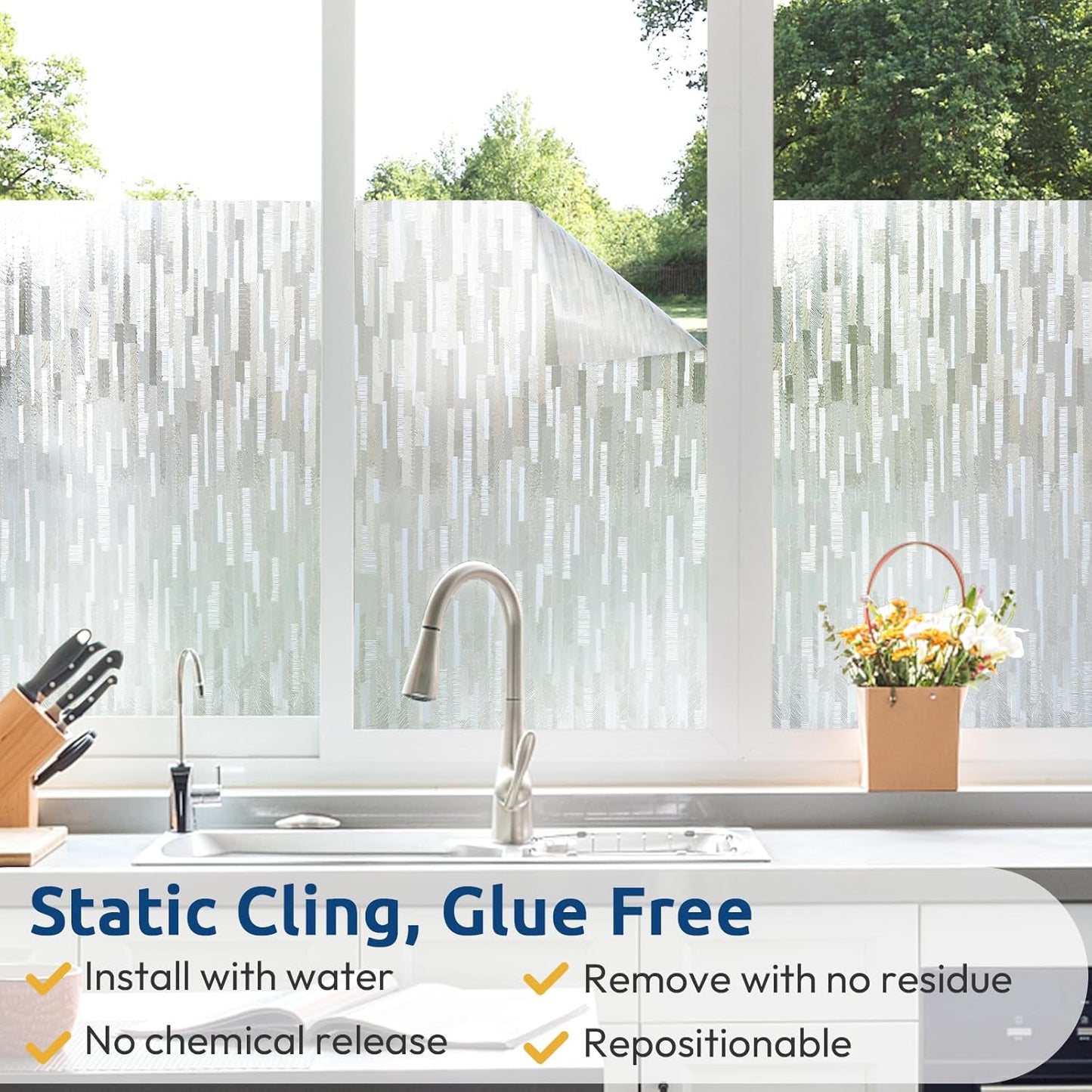 rabbitgoo Window Privacy Film, No Glue Frosted Glass Film, Static Cling UV Blocking Non Adhesive Reusable Heat Control Window Vinyl Clings for Home, Office, Frosted Silk, 29.5 x 78.7 Inches